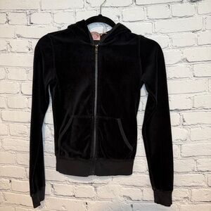 Vintage OG Y2K Juicy Couture Black Velour Zip Up Hoodie Sz XS / P